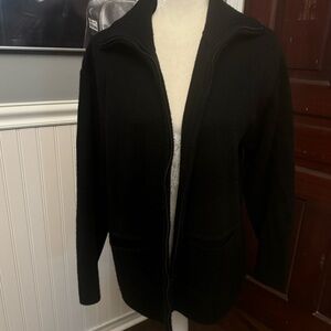 Tally Ho Men’s Full Zip Black Knit Cardigan Pockets High Collar Size XL Vintage